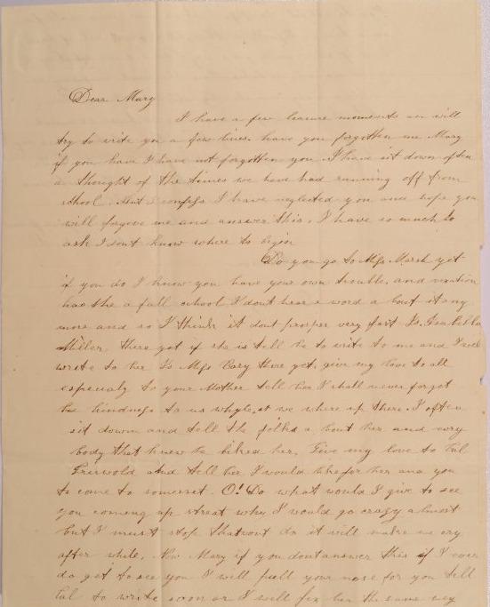 Letter to Mary Johnson of Worthington, Ohio from Elizabeth Beckwith of Somerset, Ohio