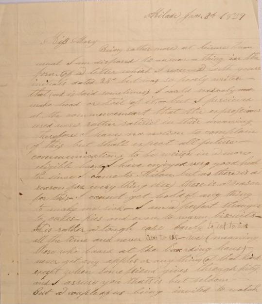 Letter to Mary Johnson of Worthington, Ohio from William Johnson, Her Brother, of Milan, Ohio