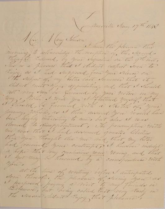 Letter to Mary Johnson of Worthington, Ohio from John R. Worman of Zanesville, Ohio