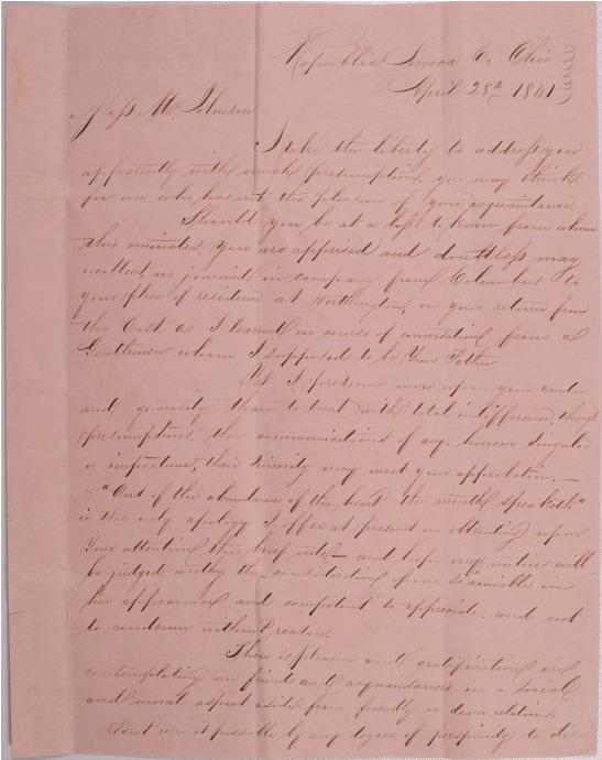 Letter to Mary Johnson of Worthington, Ohio from Charles Stickney of Republic, Ohio