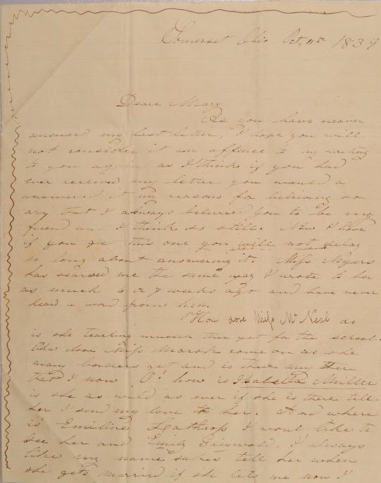 Letter to Mary Johnson of Worthington, Ohio from Emily Beckwith of Somerset, Ohio