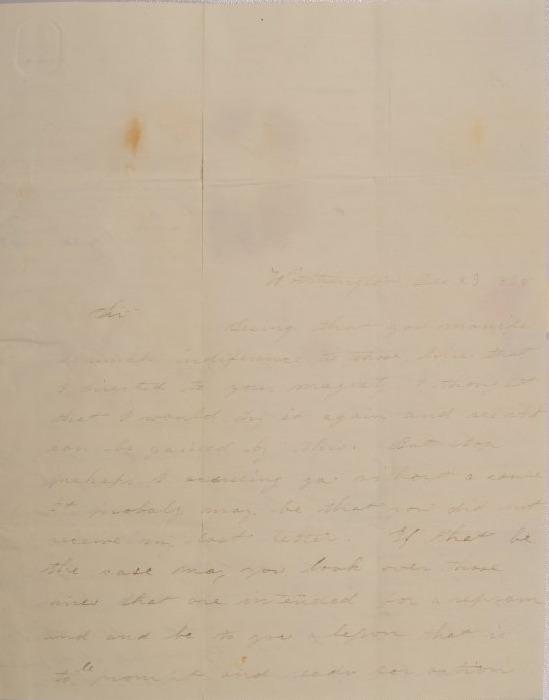 Letter to William M. Johnson of Milan, Ohio from Mary Johnson of Worthington, Ohio