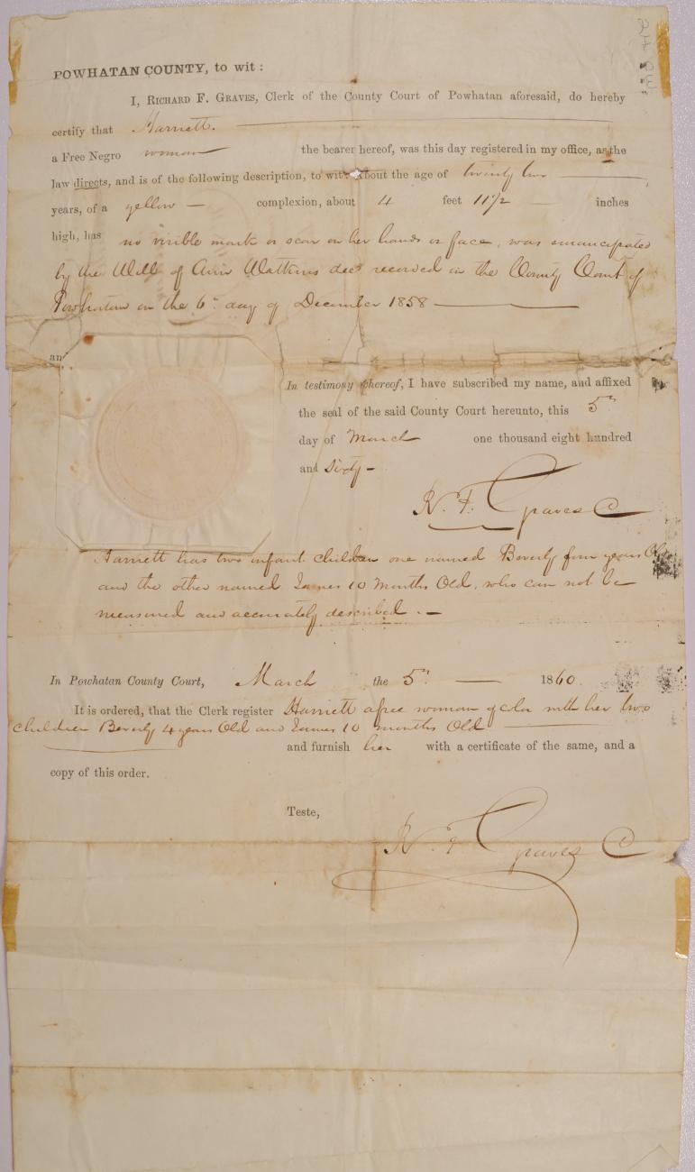 Manumission Papers of Harriet Scott