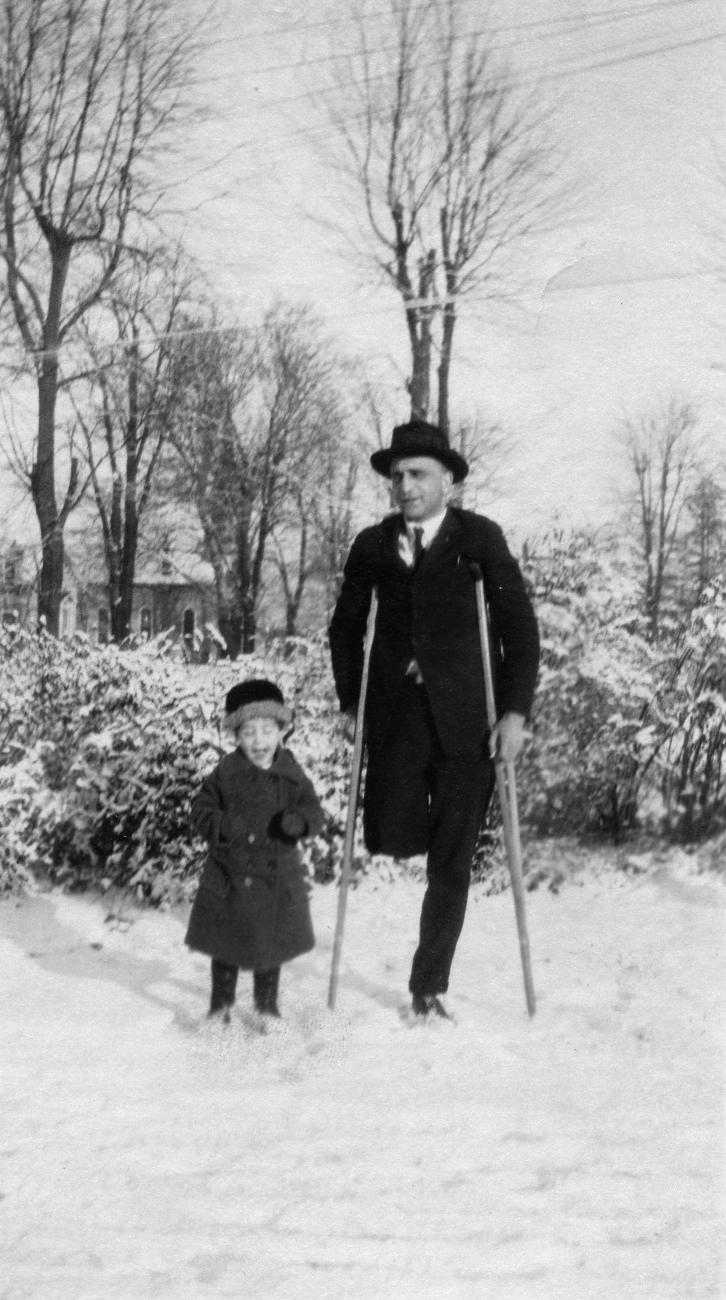 May Wing and Charles Wing Standing in Snow on the Village Green