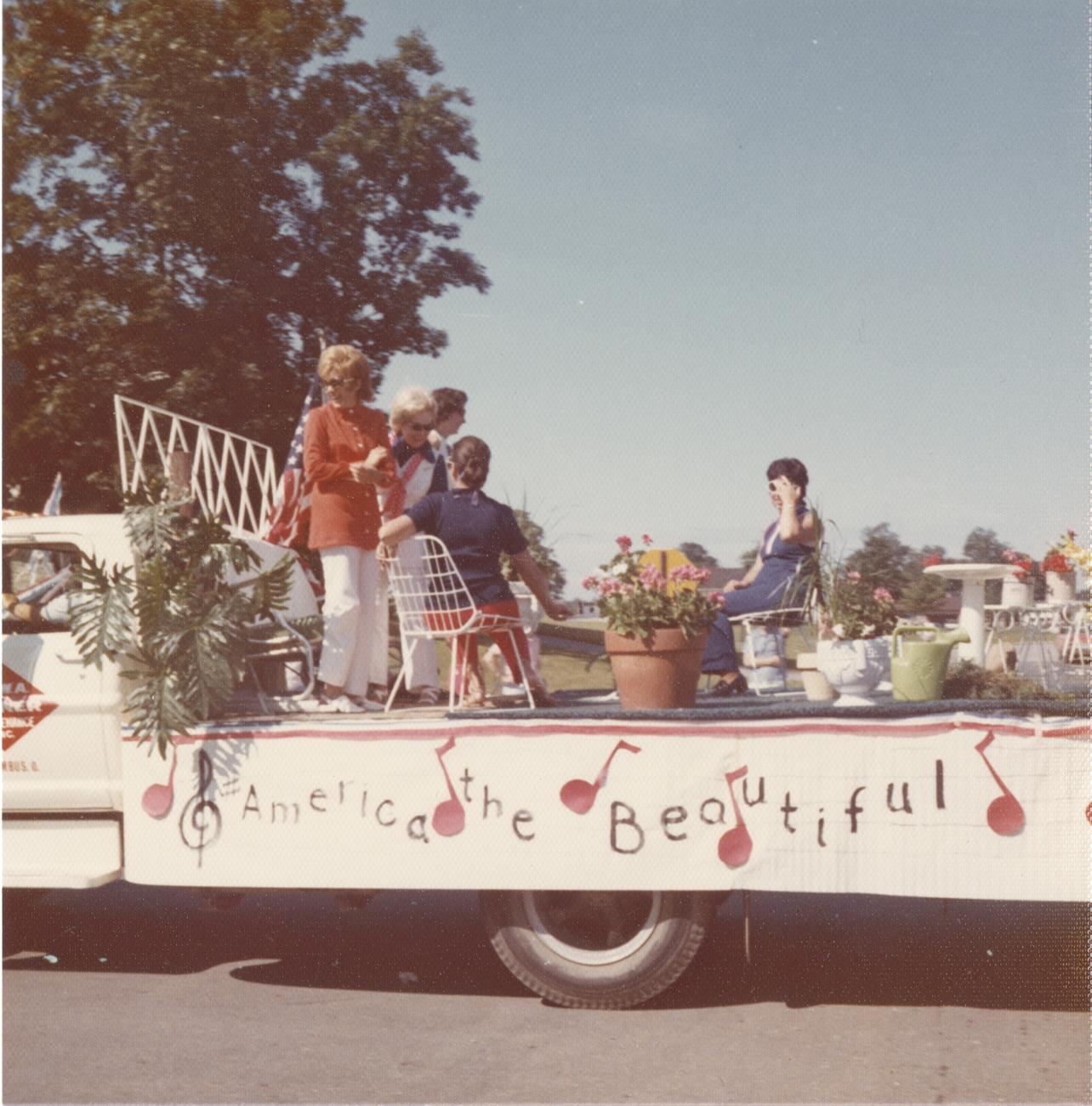 Members of the Worthington Hills Garden Club on Fourth of July Parade Float, 1973