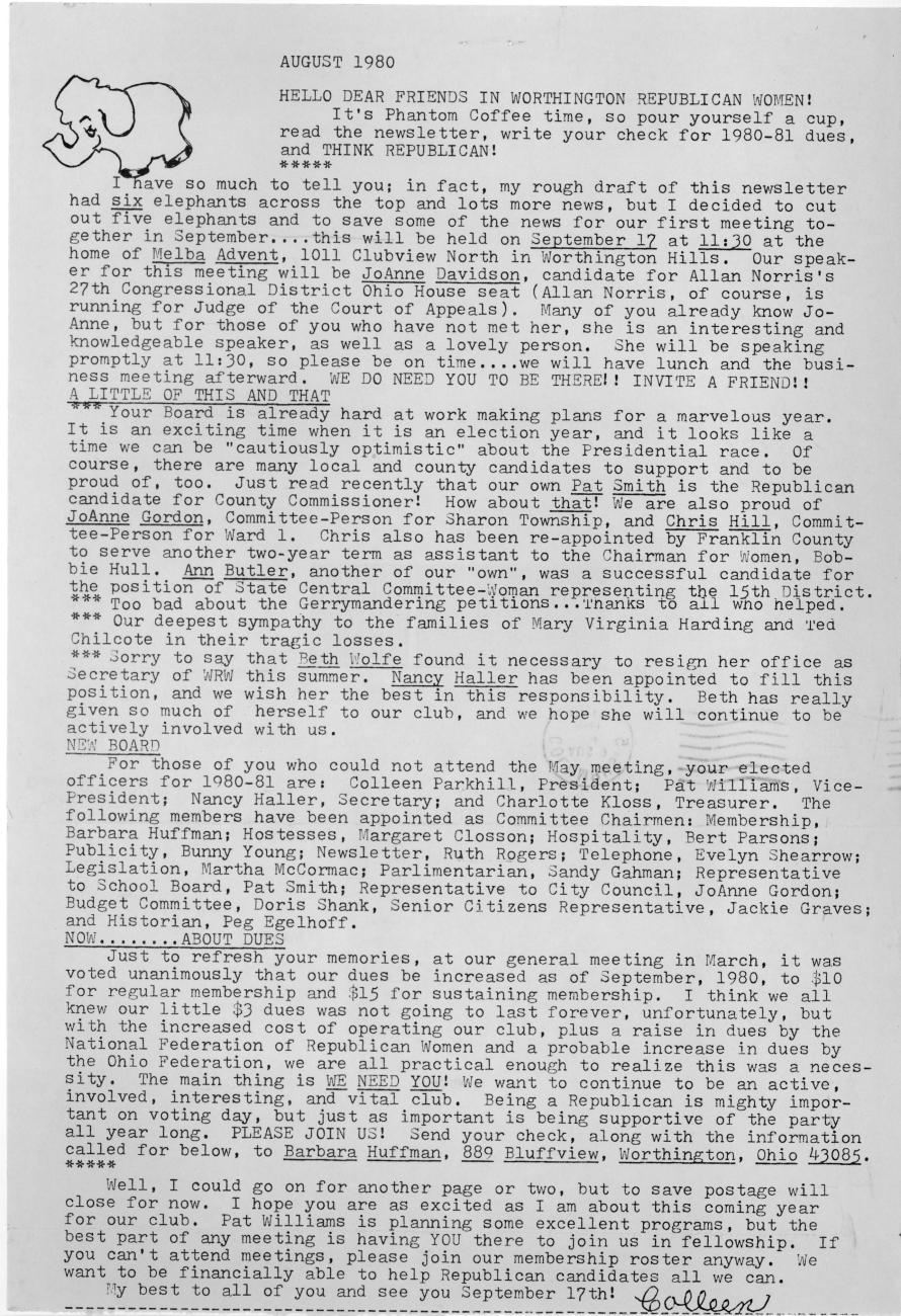 Newsletter of the Worthington Republican Women