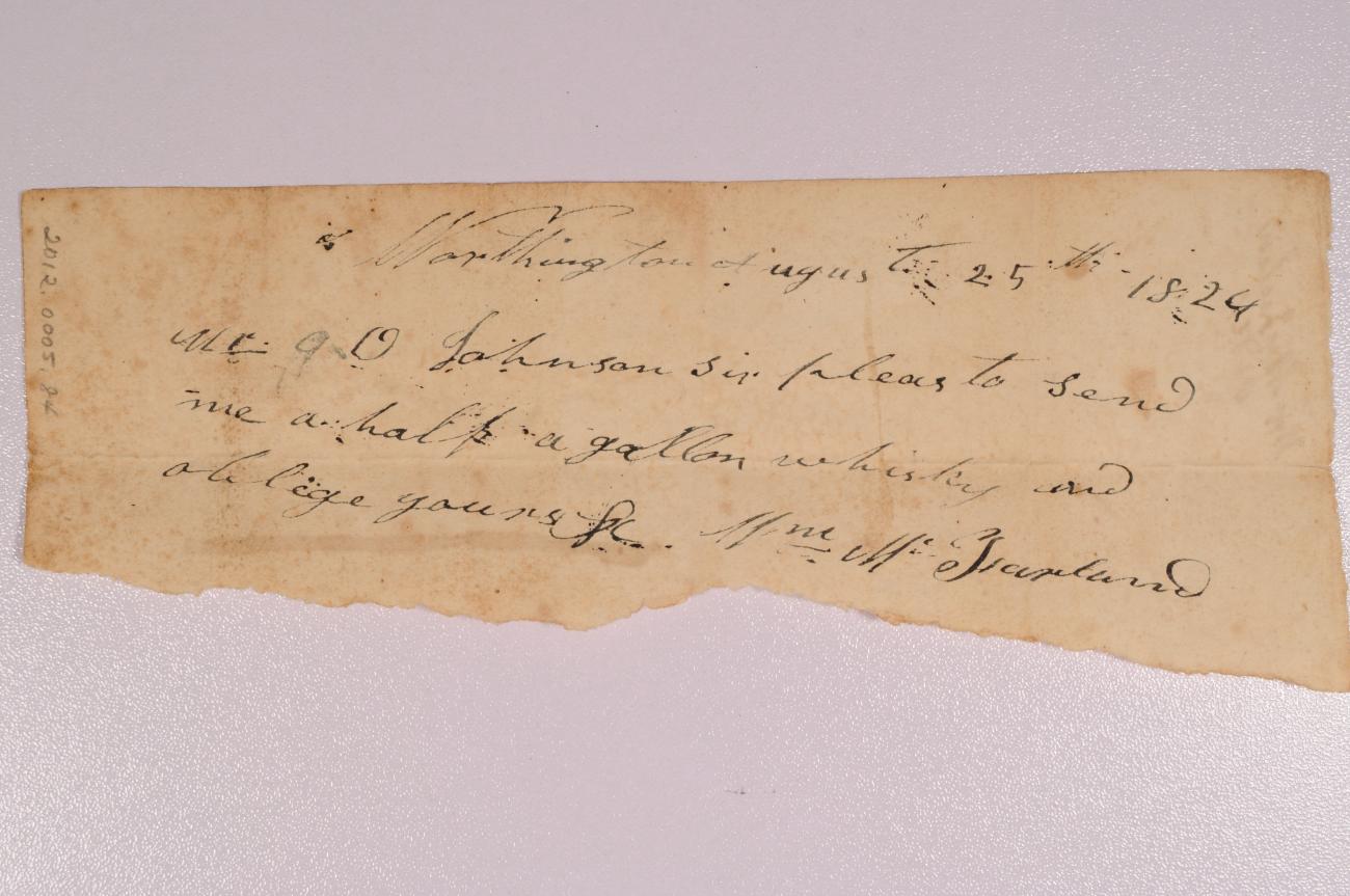 Order for Whiskey from William McFarland to Orange Johnson