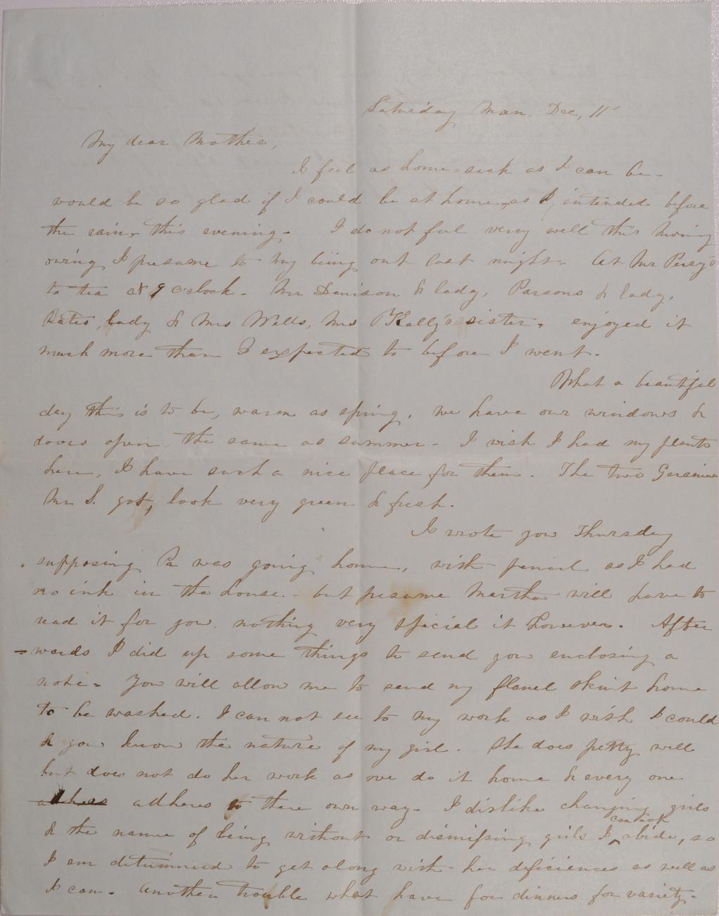 Part of Letter to Achsa Johnson of Worthington, Ohio from Her Daughter Mary Johnson Sessions