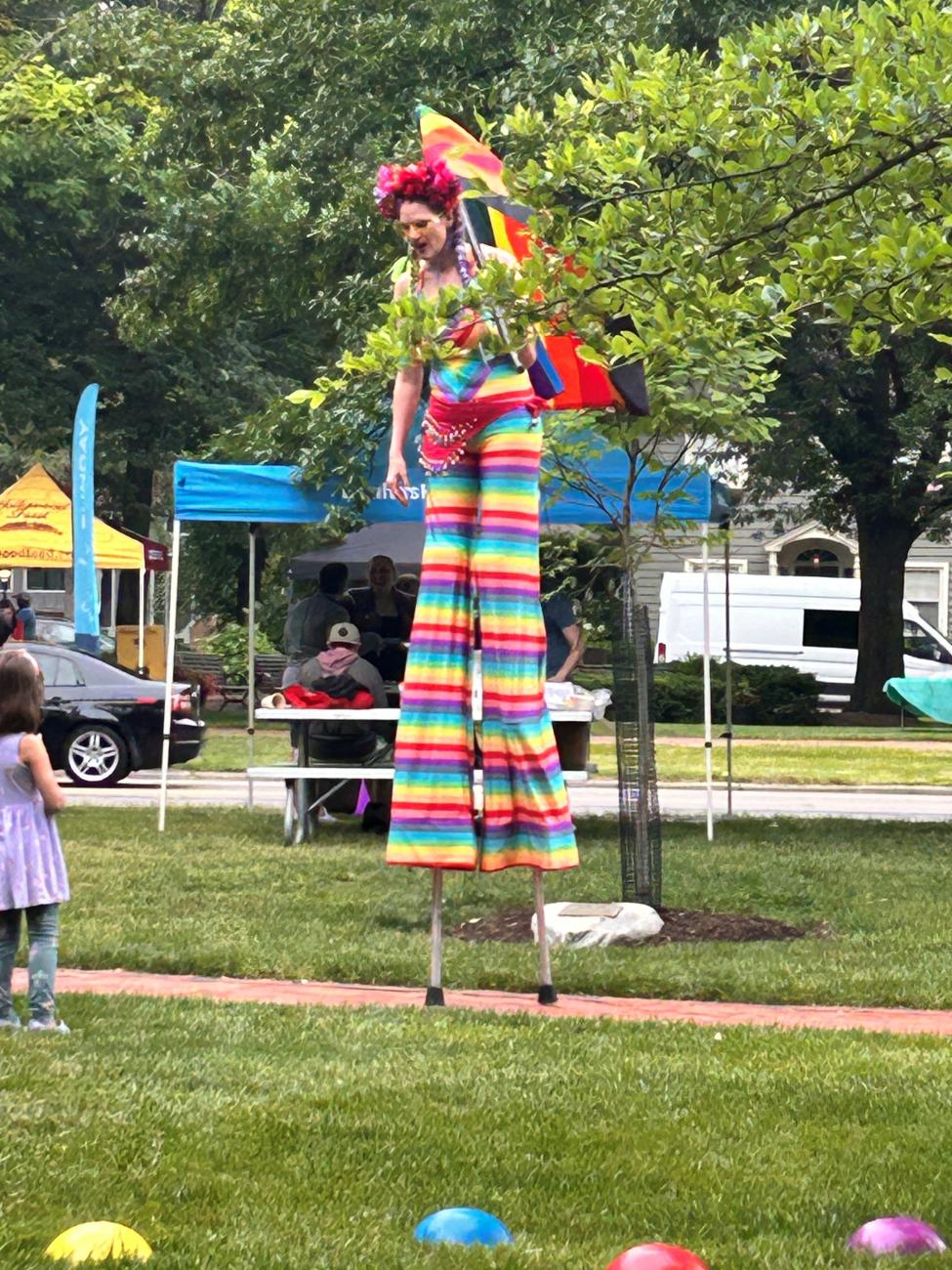 Performer on Stilts at the 2024 Worthington Pride Sunday Funday