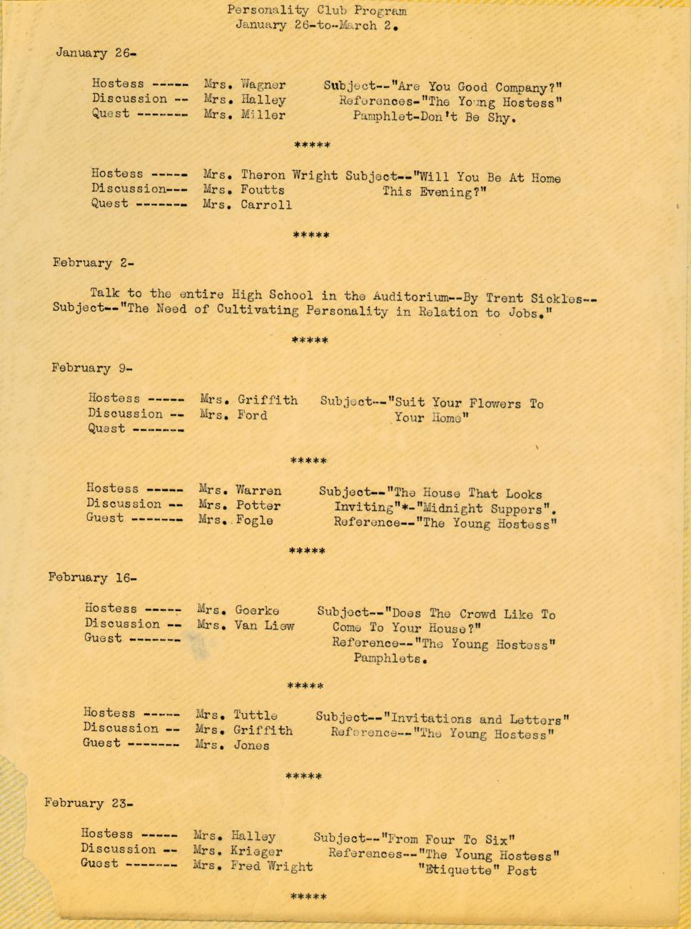 Personality Club Program