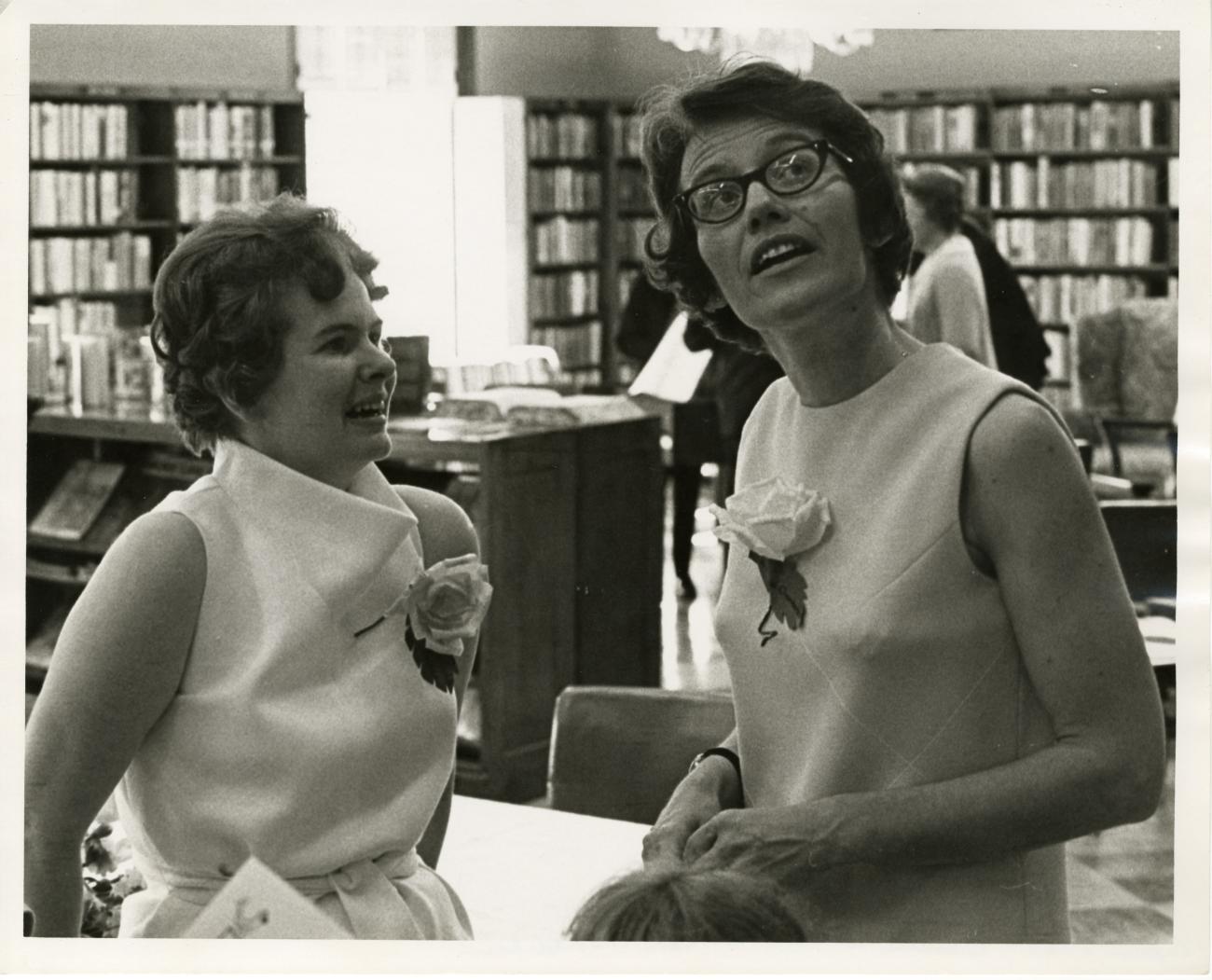 Photograph of Bernice Daniels and Jane Chamberlain at the Worthington Public Library's National Library Week Celebration, 1968