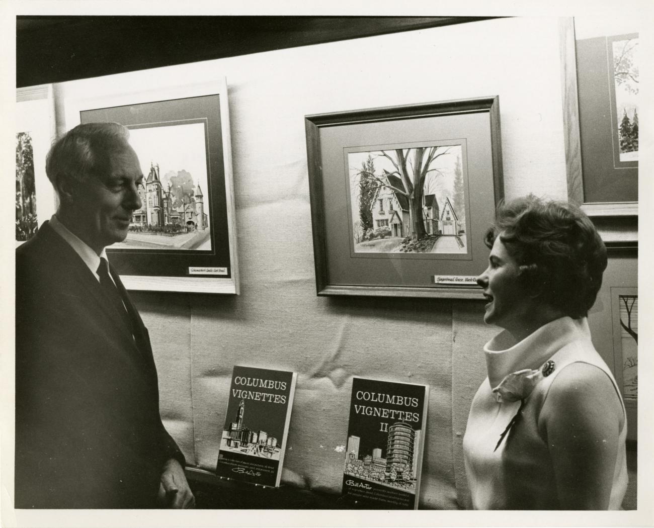 Photograph of Bill Arter and Bernice Daniels at the Worthington Public Library Open House, April 28, 1968