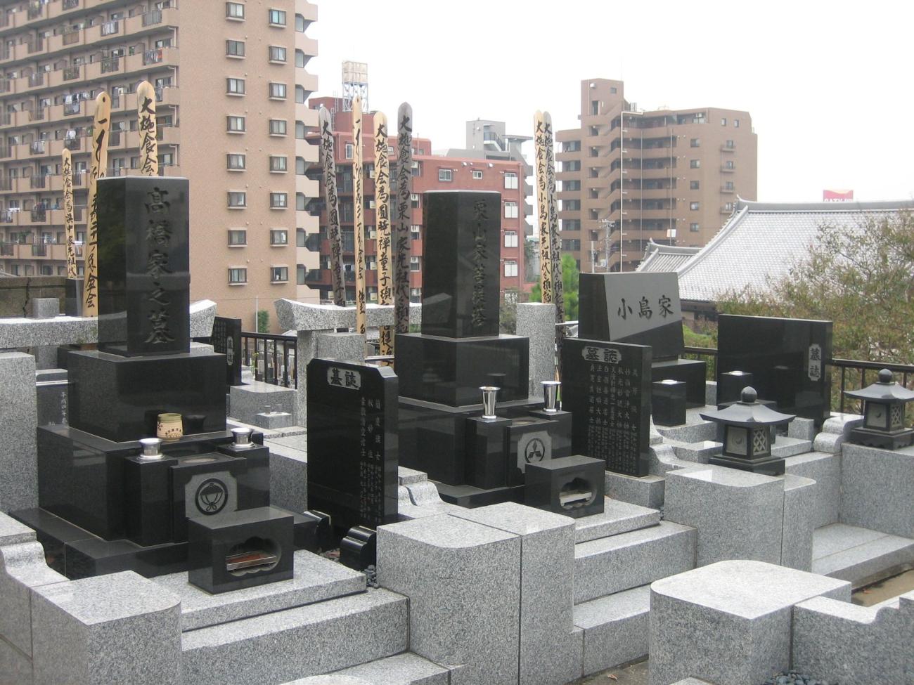 Photograph of Buddhist cemetery monuments in Sayama, Japan
