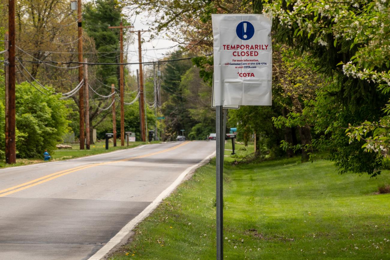 Photograph of COTA Bus Route Sign Temporarily Closed on Linworth Road