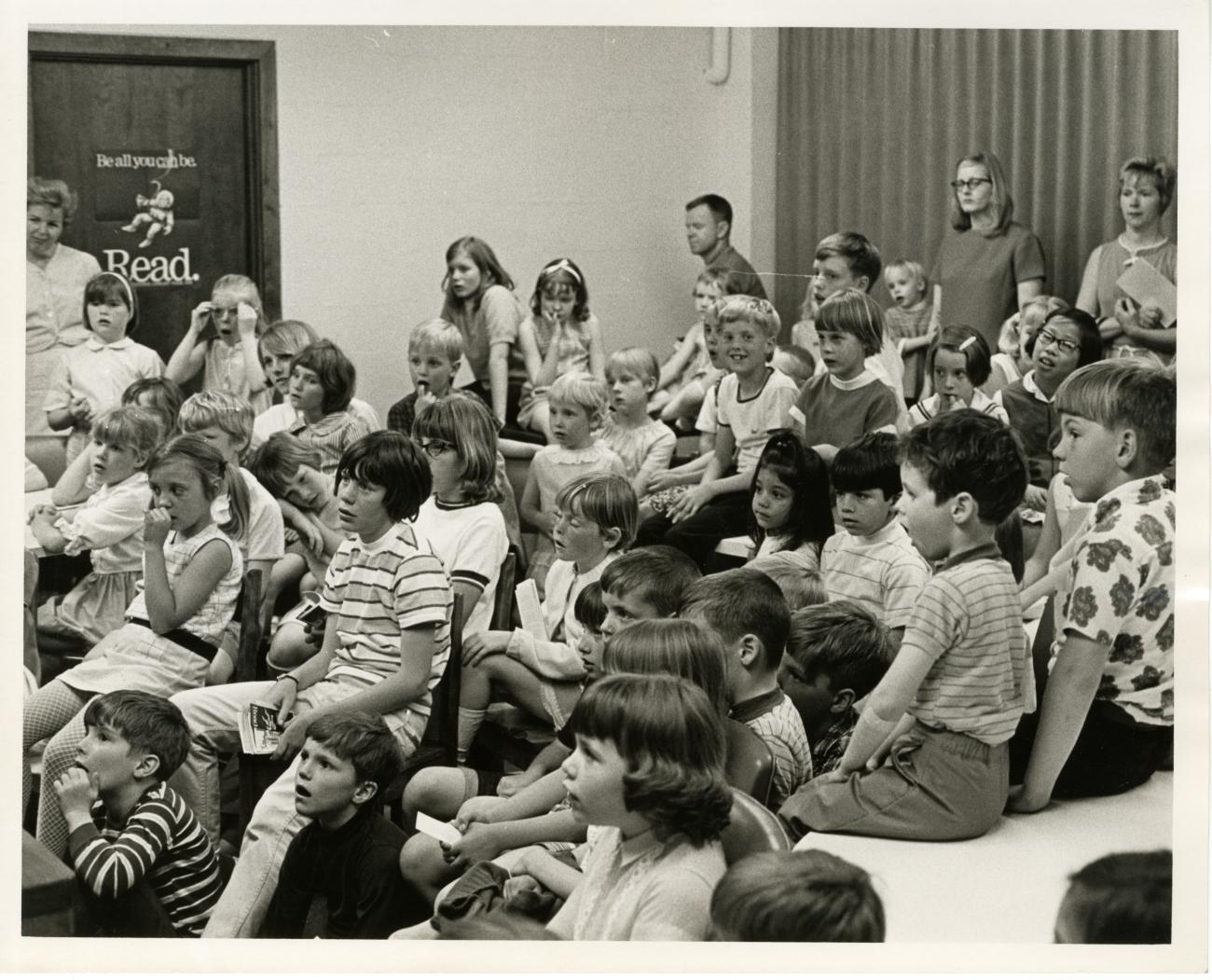 Photograph of Children Watching Storytime at the Worthington Public Library National Library Week Celebration, 1968