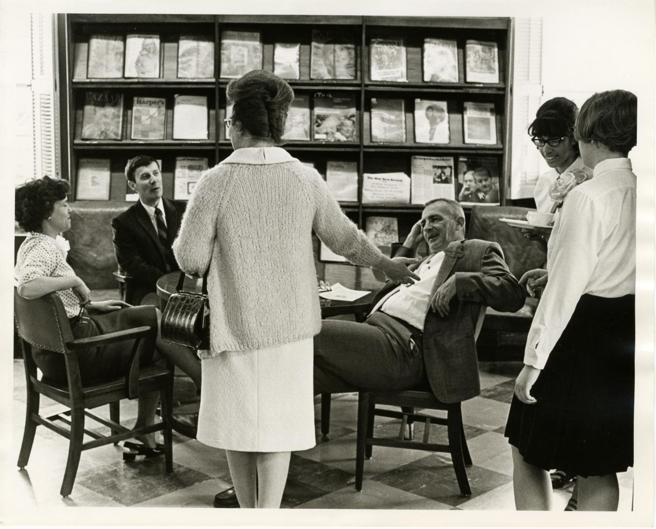 Photograph of Group Conversing at Worthington Public Library's National Library Week Celebration, 1968