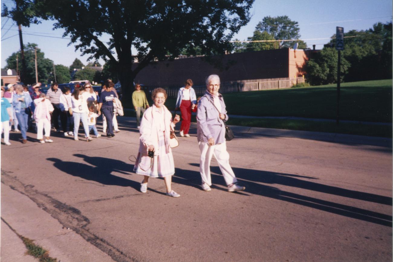 Photograph of Parade to Ribbon Cutting at Reopening of the Old Worthington Library