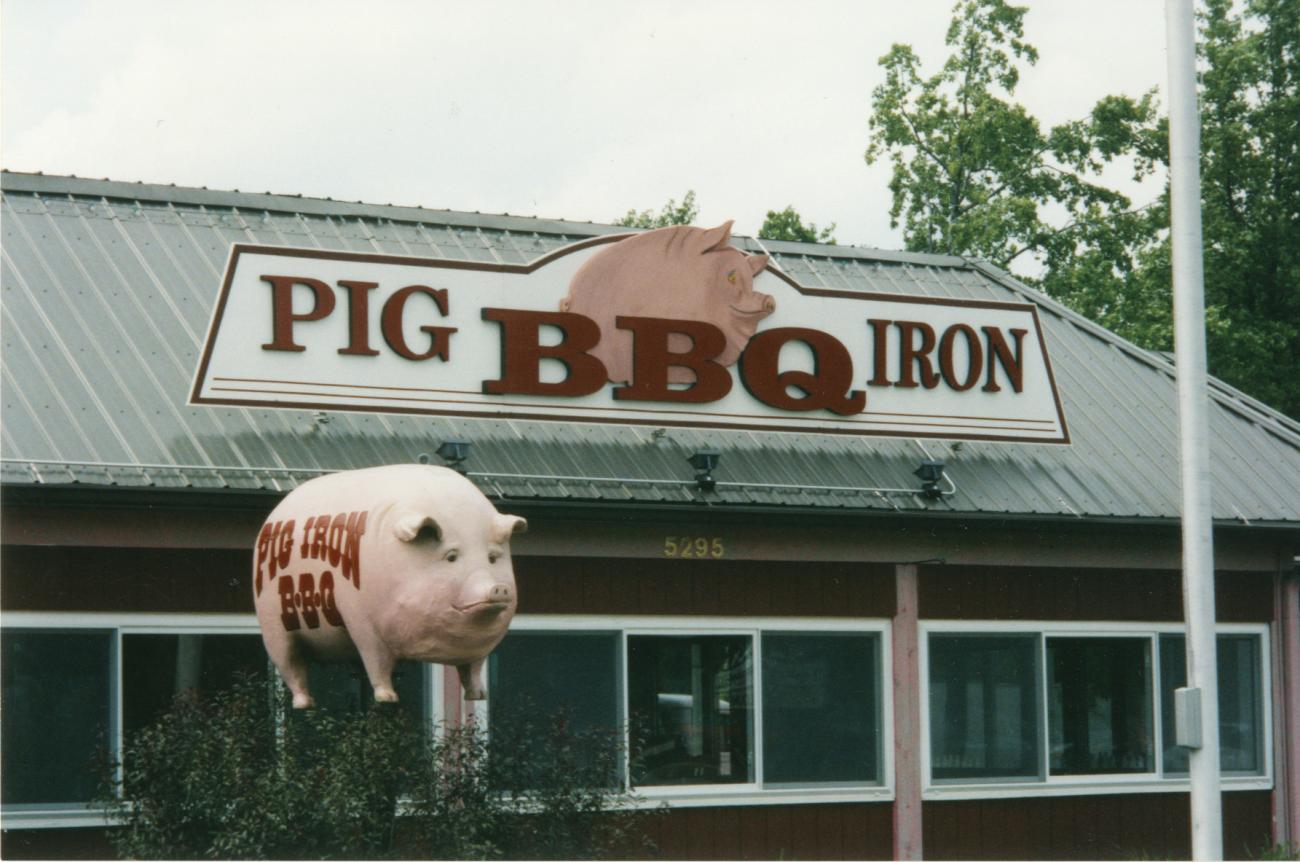 Pig Sign and Storefront for the Pig Iron BBQ