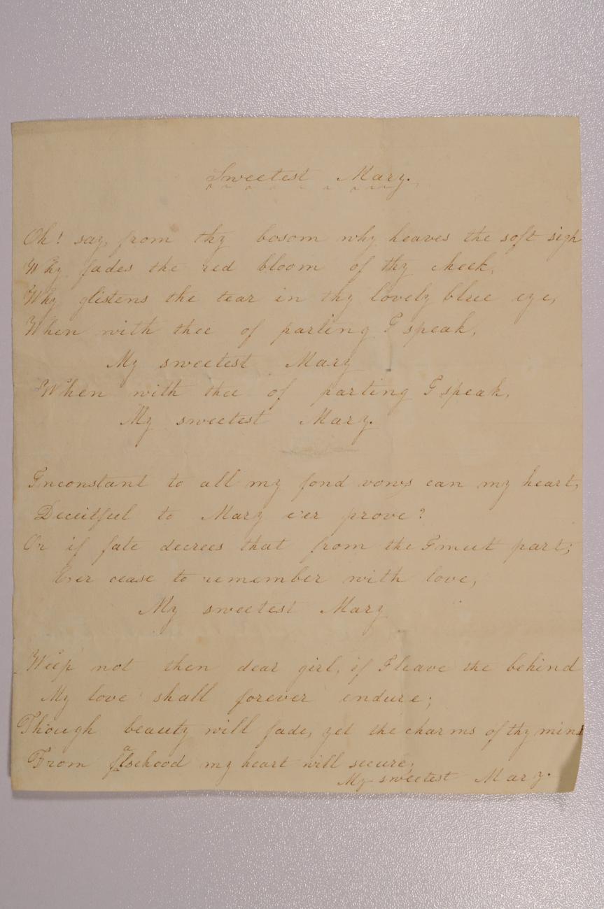 Poem Written for Mary Johnson from Unknown Writer Titled "Sweetest Mary"