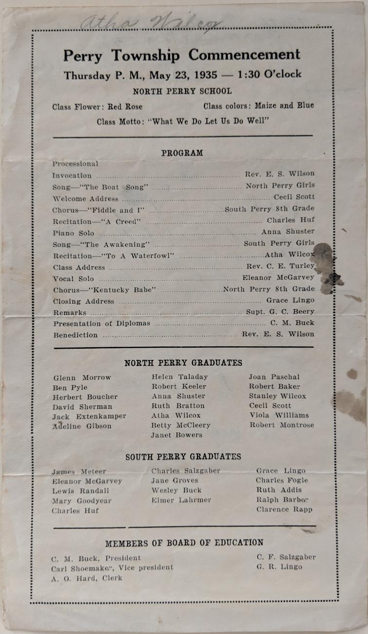 Program for Perry Township Commencement, 1935