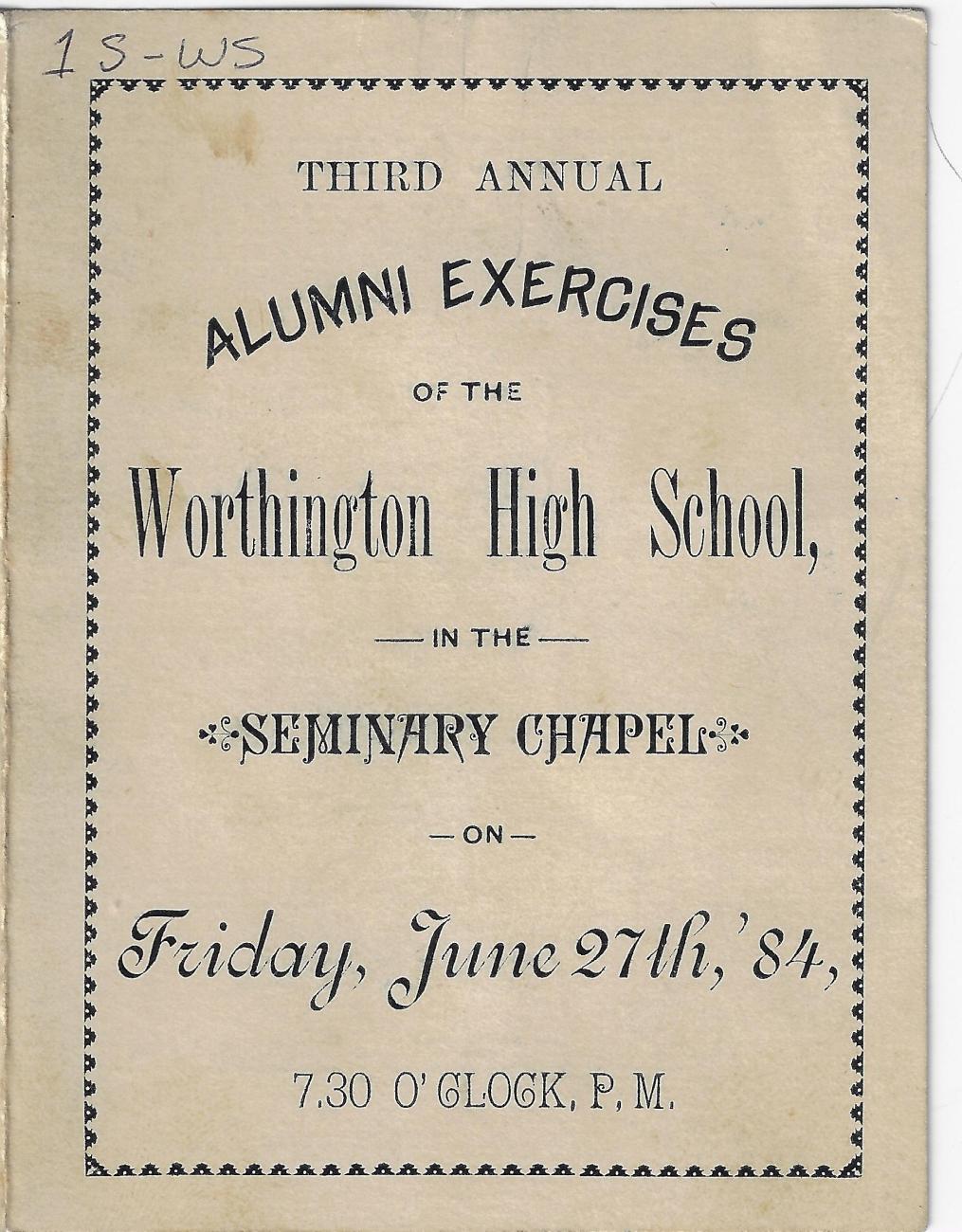 Program for Worthington High School Alumni Exercises, 1884
