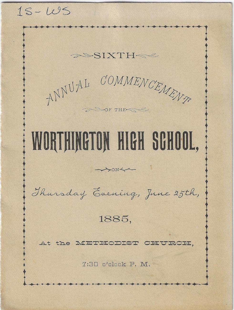Program for Worthington High School Commencement, 1885