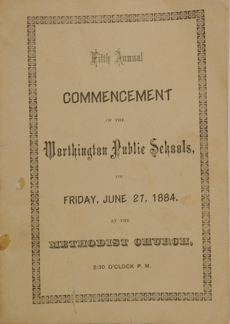 Program for Worthington Public School Fifth Annual Commencement, 1884