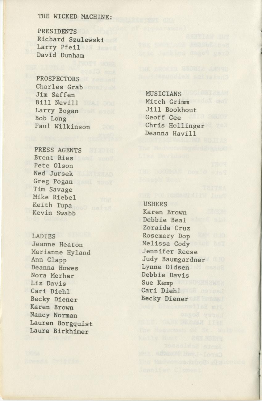 Program for the Worthington High School Production of "The Madwoman of Chaillot"
