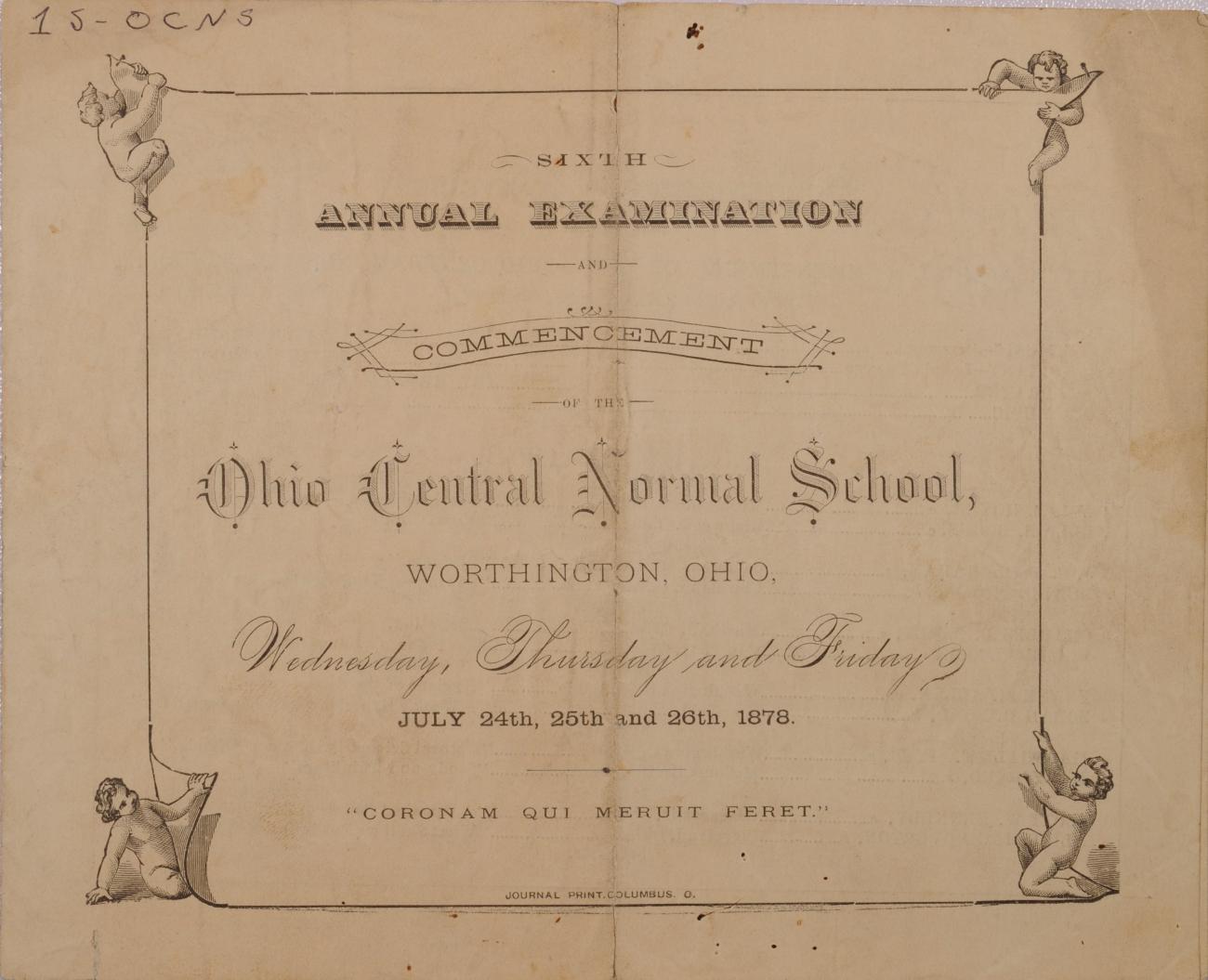 Program from the Sixth Annual Examination and Commencement of the Ohio Central Normal School