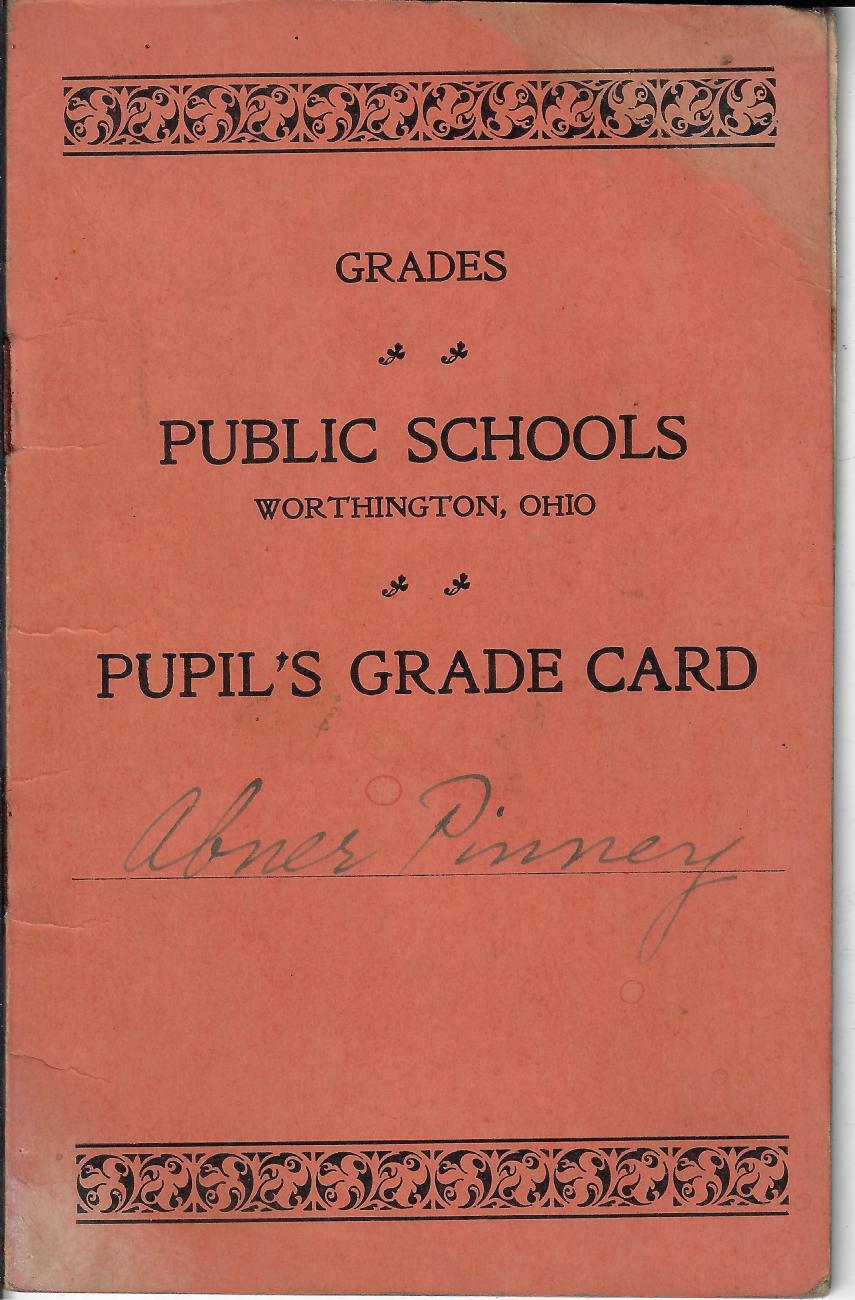 Pupil's Grade Card for Abner Eli Pinney, 1914-1915