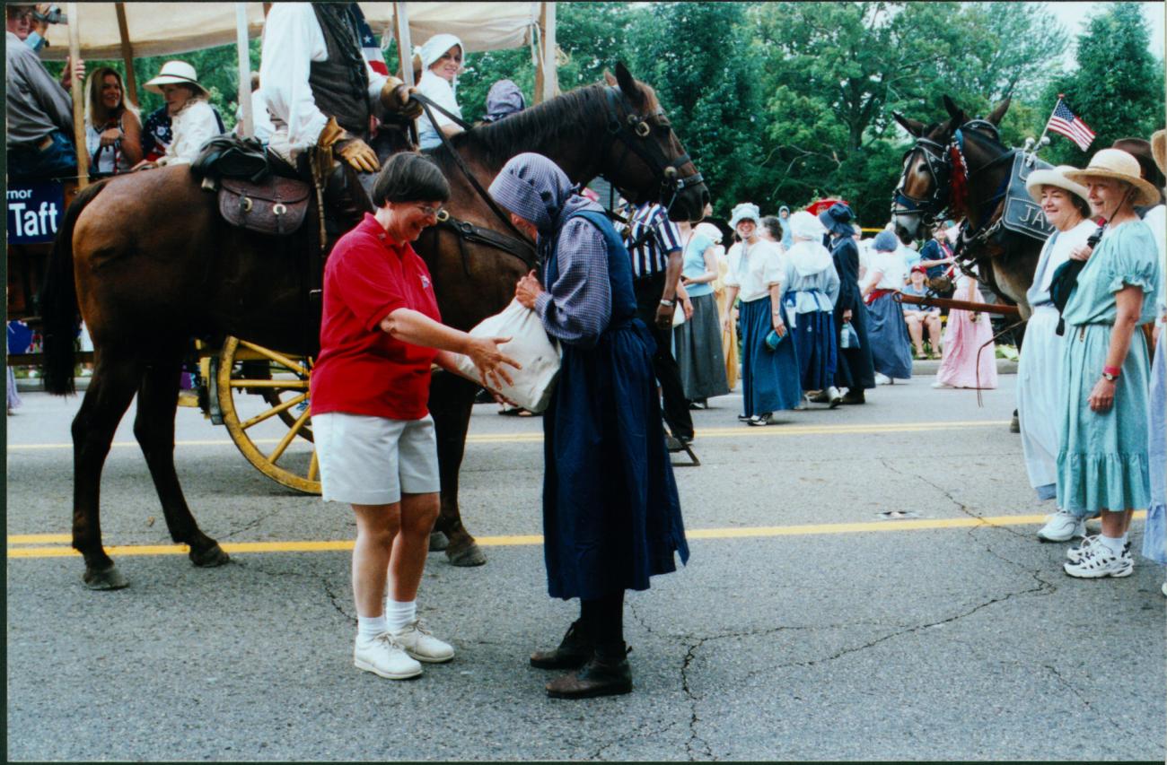 Recieving Library Books from Wagon Train