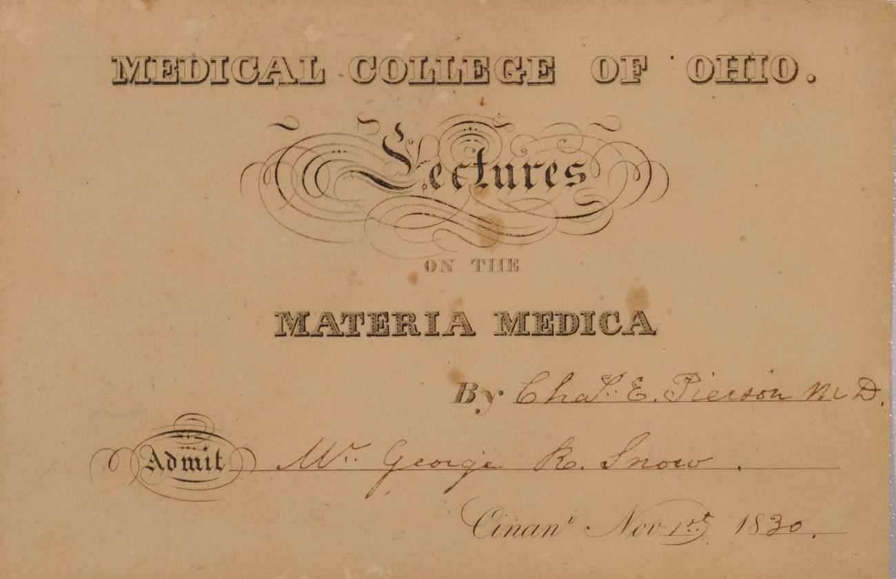 Ticket for George R. Snow to Medical College of Ohio