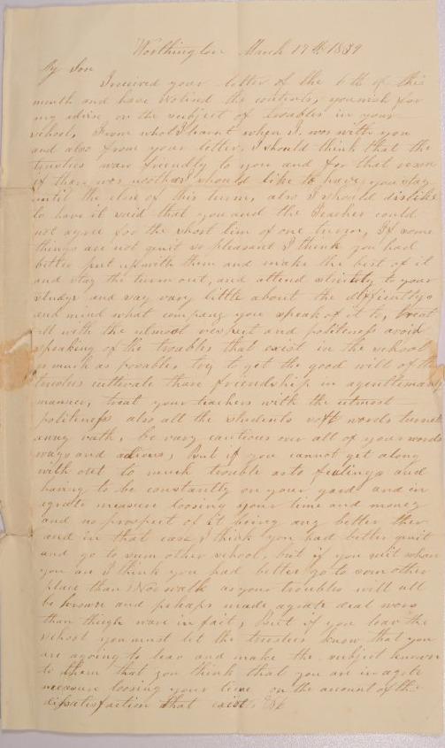 Two Letters to William Johnson of Milan, Ohio, from Orange Johnson, His Father, and Achsa Johnson, His Mother, of Worthington, Ohio
