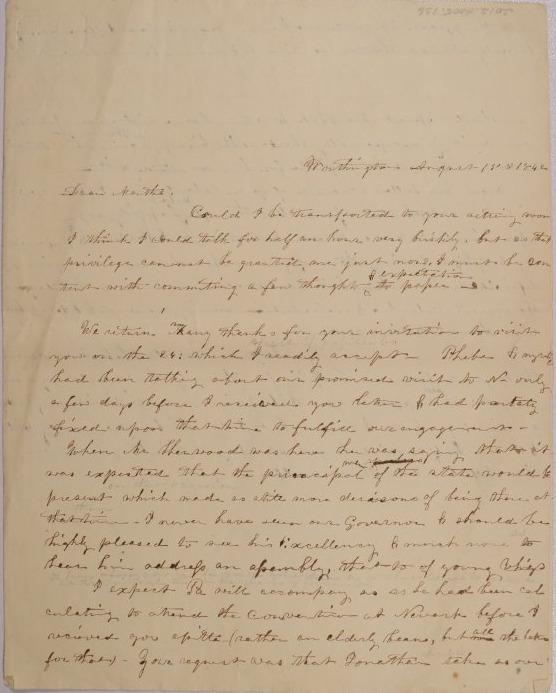 Unfinished Draft of Letter to Martha [No Last Name] of Newark, Ohio from Mary Johnson of Worthington, Ohio