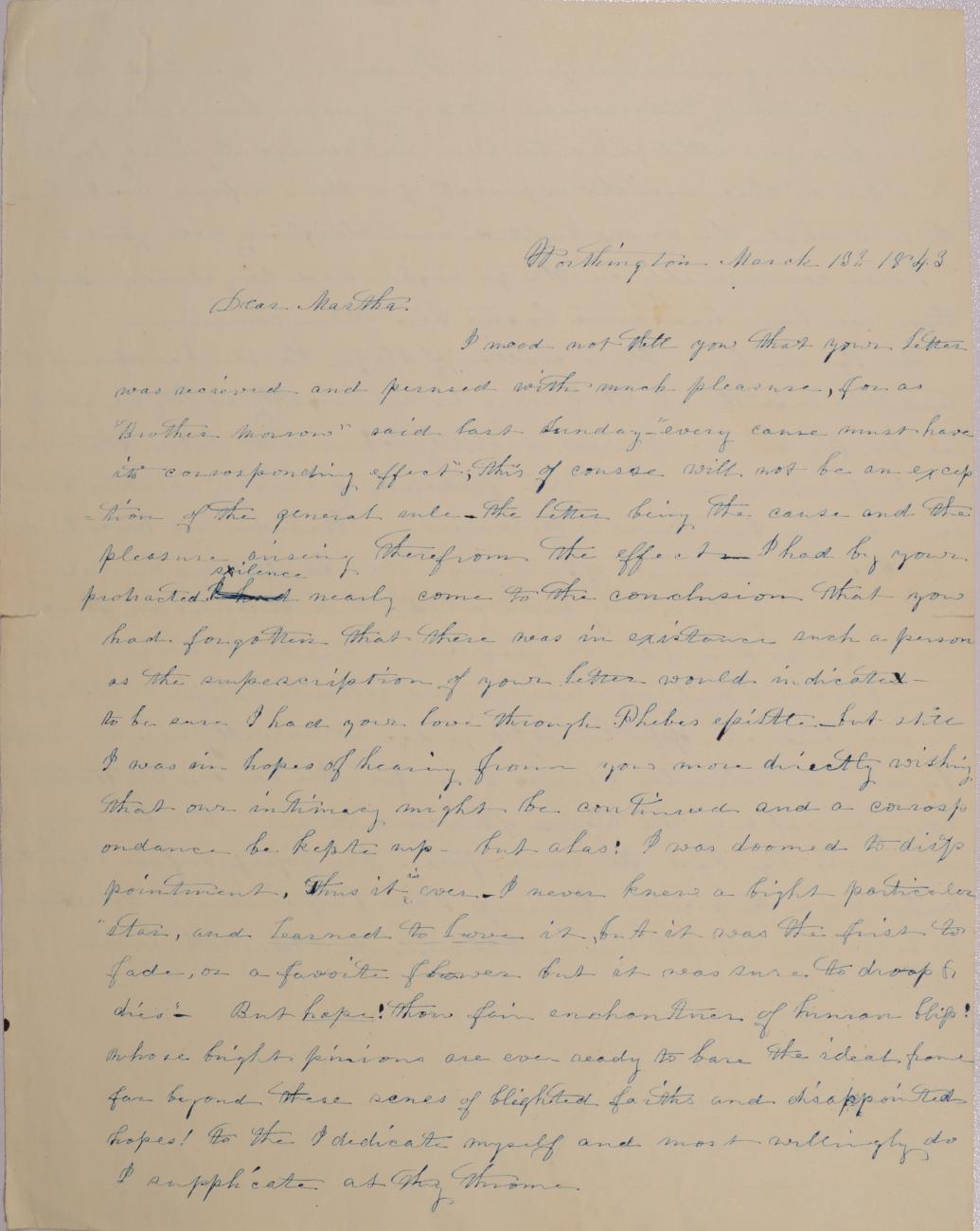 Unfinished and Unsigned Draft Letter to Martha [No Last Name] from Mary Johnson of Worthington, Ohio