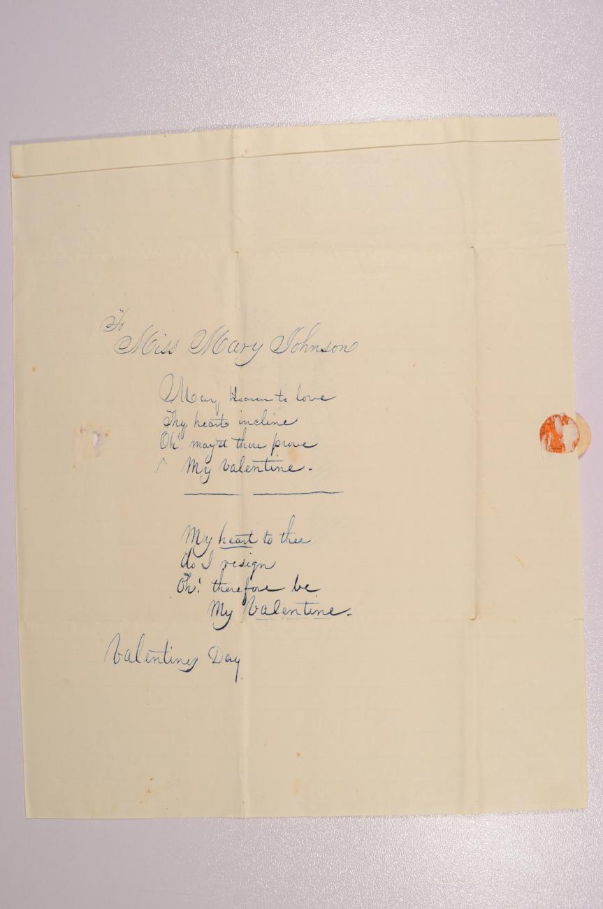Valentine Poem Written to Mary Johnson from Unknown Writer