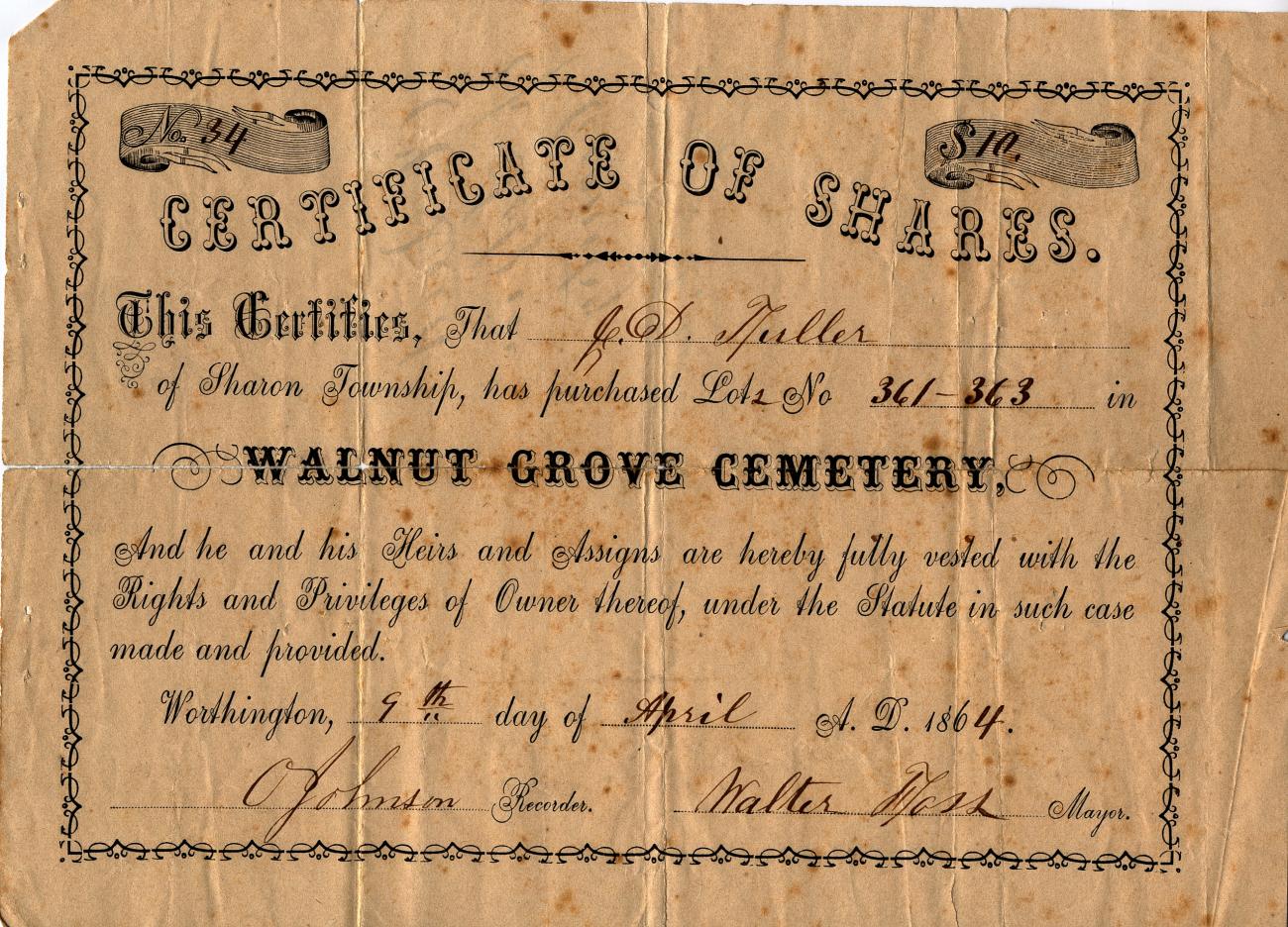 Walnut Grove Cemetery Deed