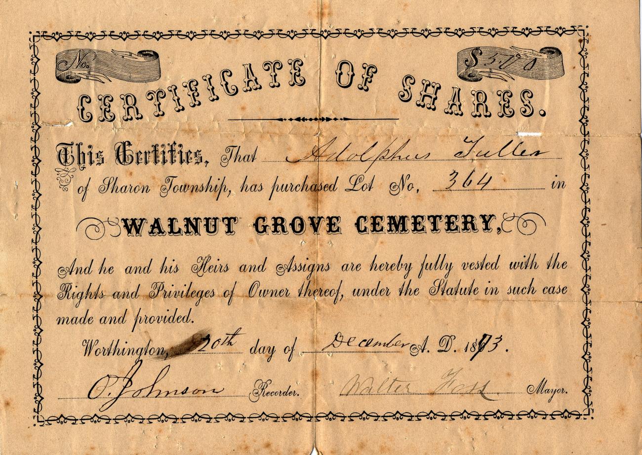 Walnut Grove Cemetery Deed