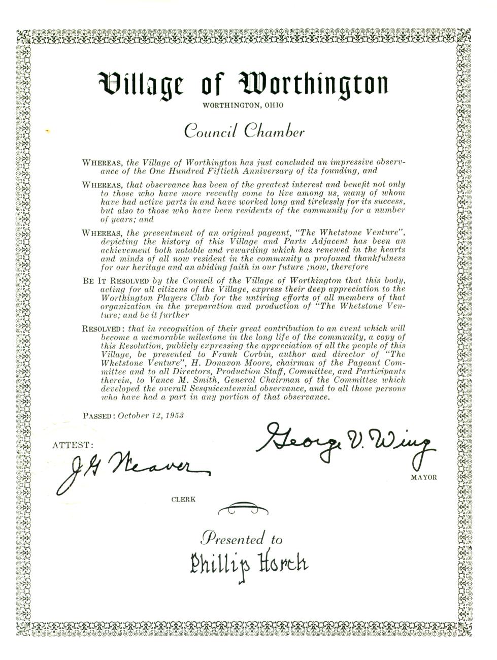 Worthington City Council Proclamation