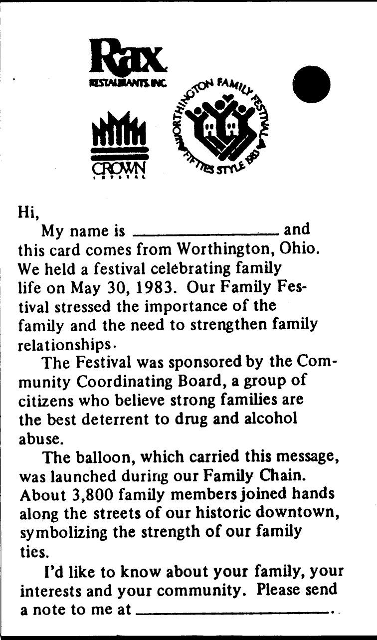 Worthington Family Festival Balloon Tag