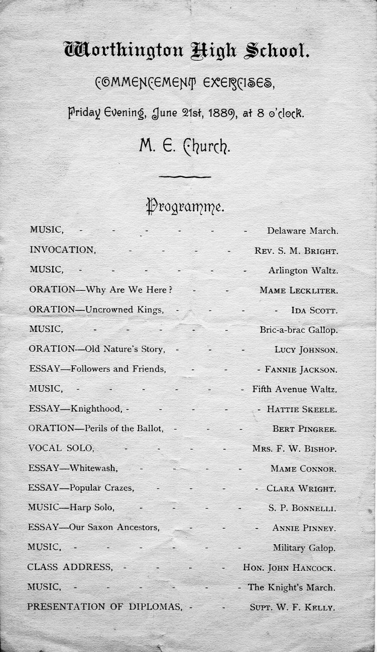 Worthington High School Commencement Program