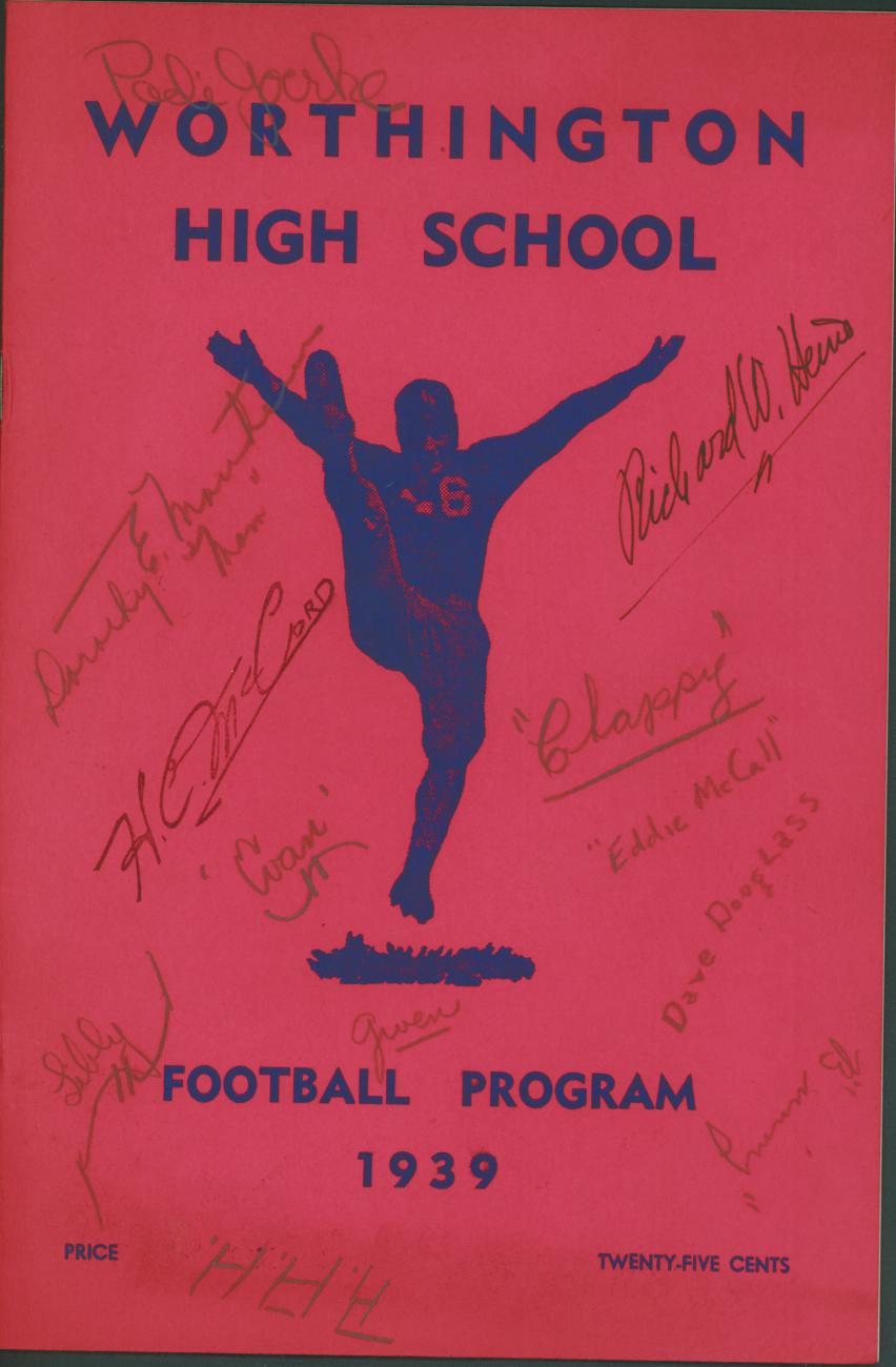 Worthington High School Football Program 1939