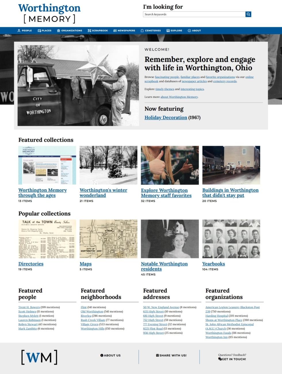 Screenshot of Worthington Memory Homepage, 2025