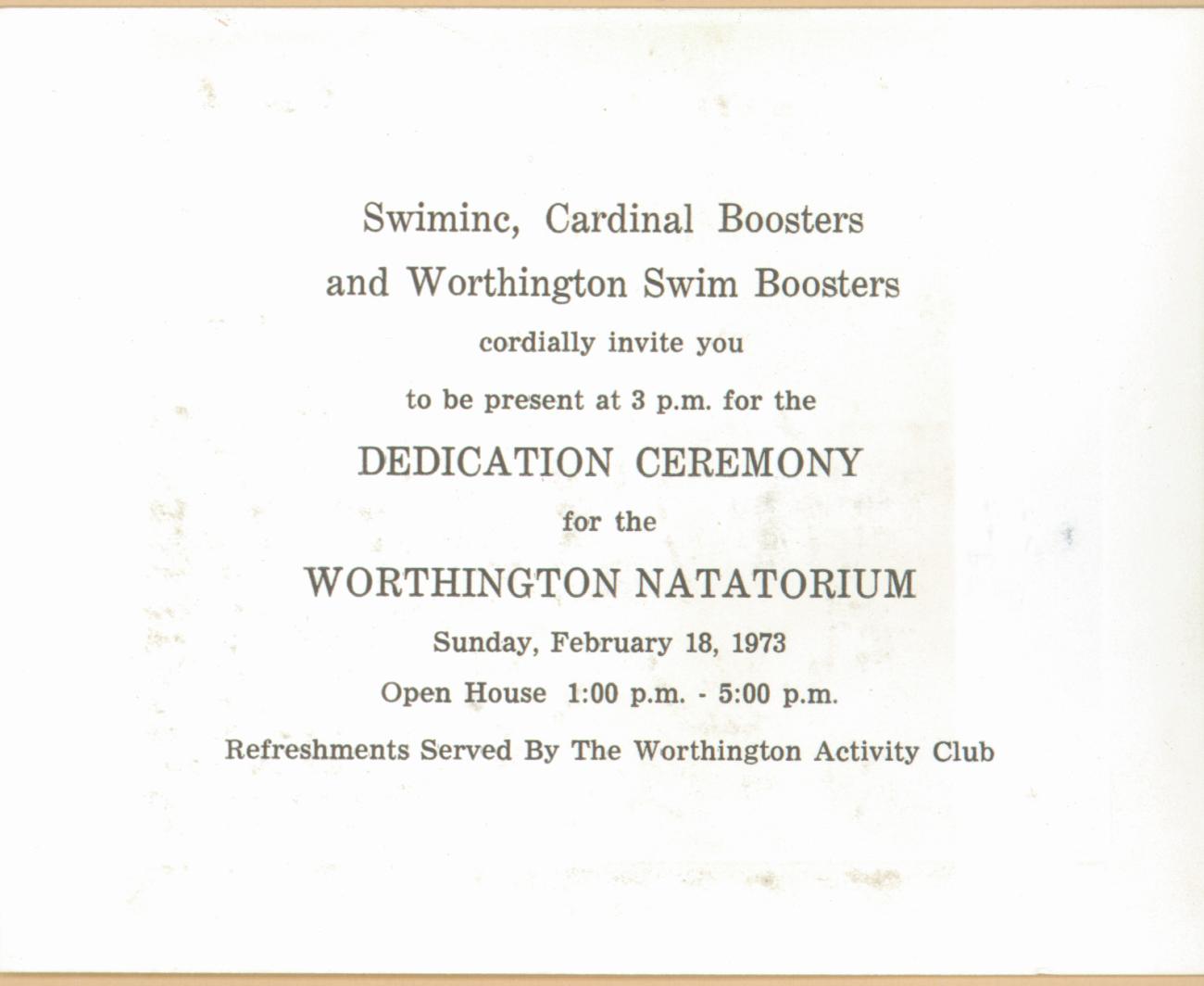 Worthington Natatorium Dedication