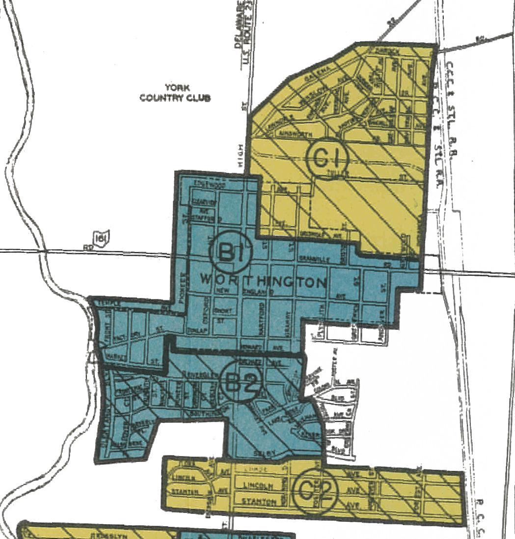 Worthington Section of the 1936 Columbus Redlining Map