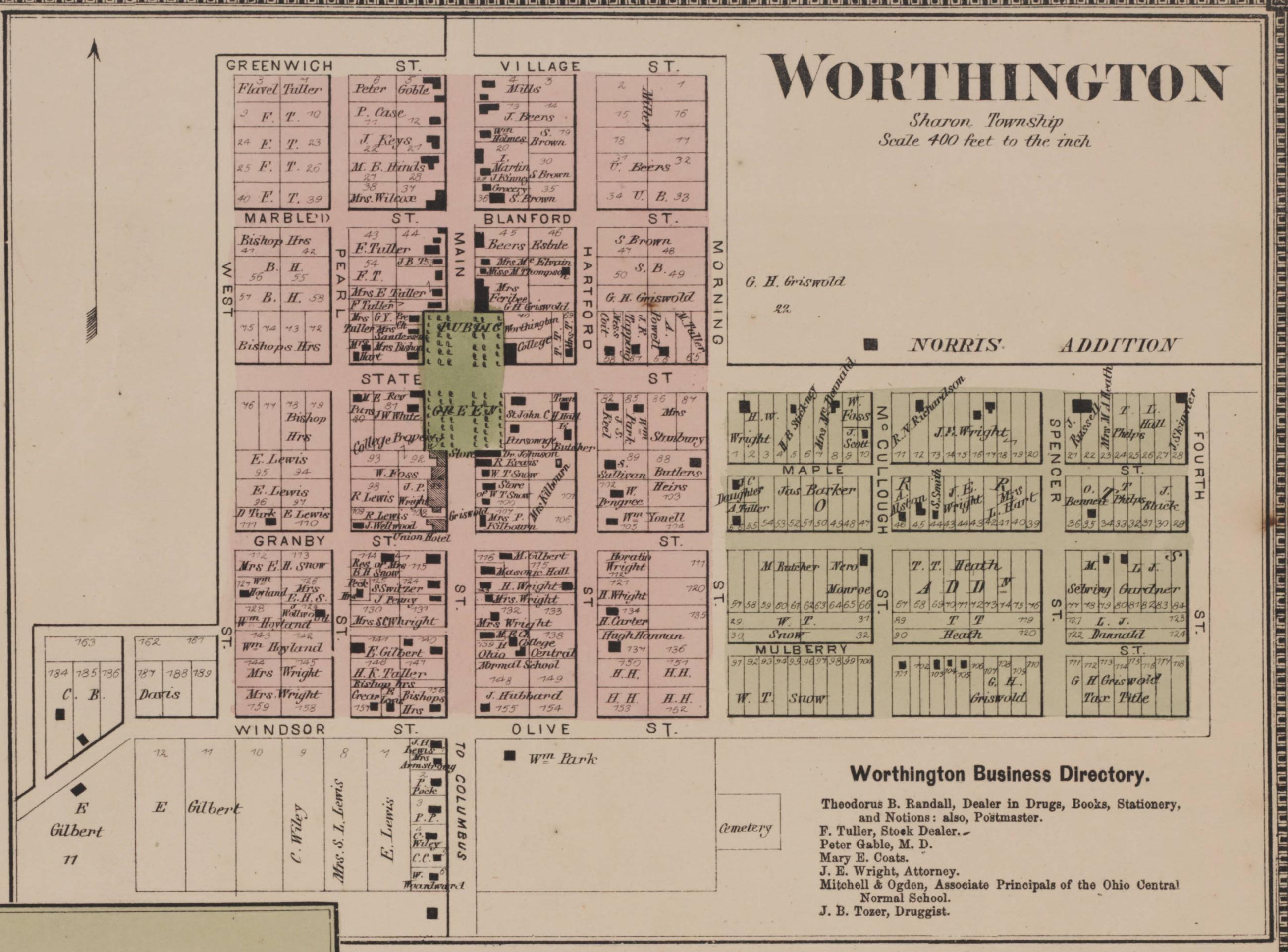 1872 Property Map of Worthington, Ohio