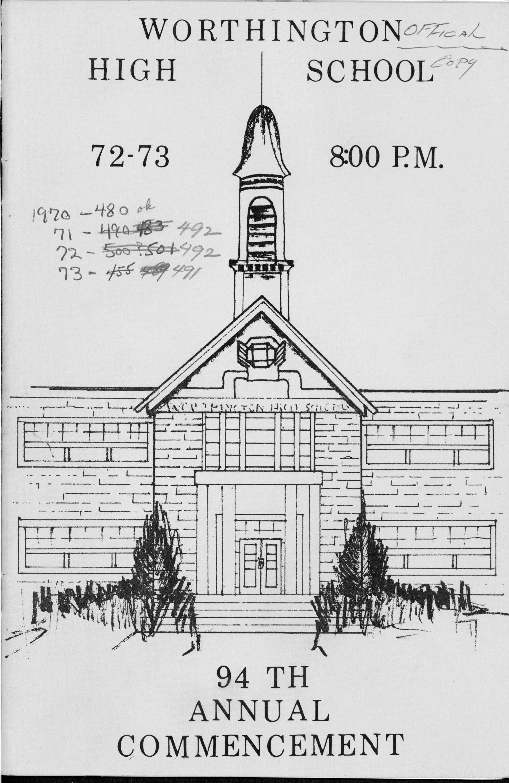 94th Annual Commencement: Worthington High School 72-73