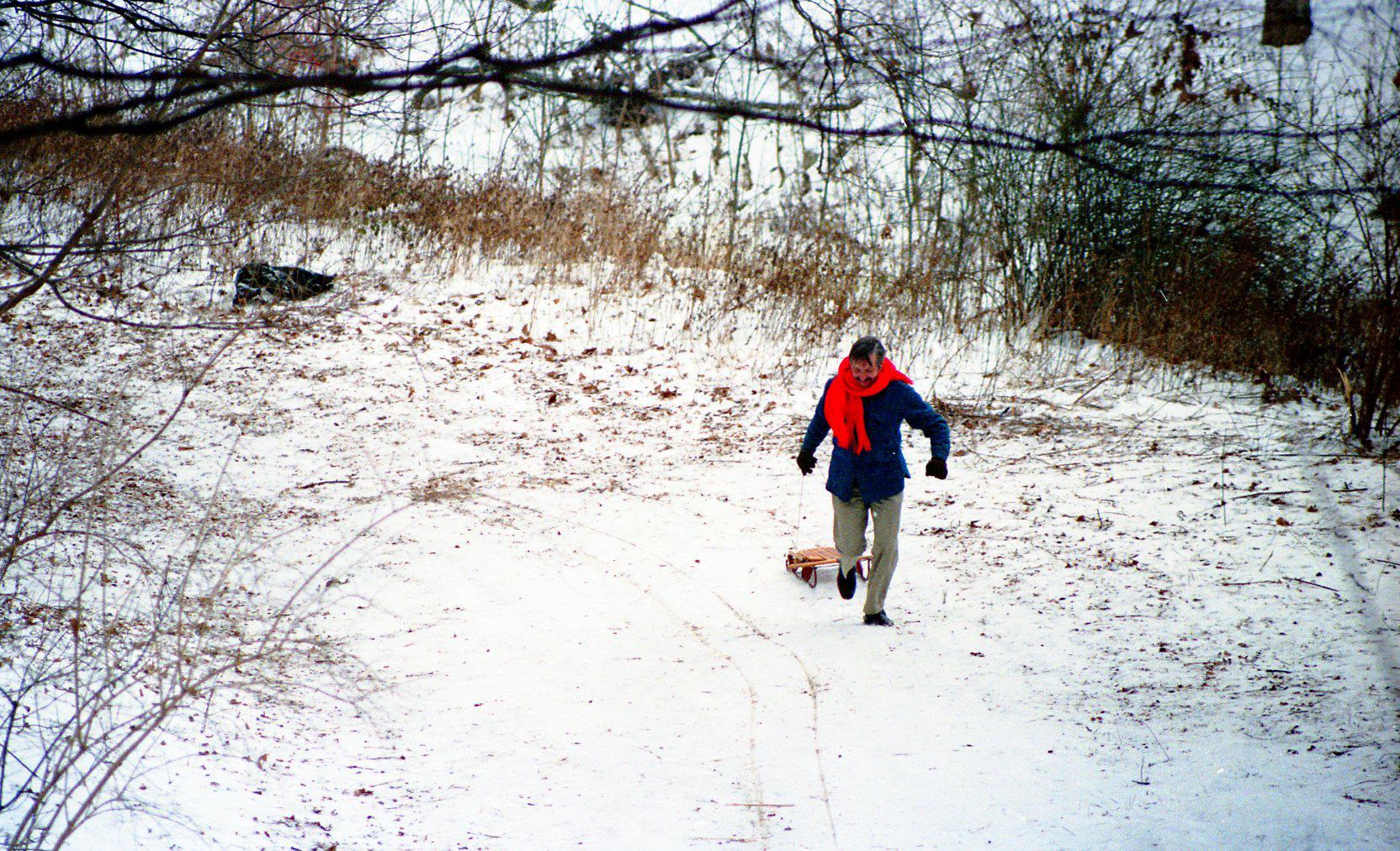 A.V. Shirk Walking Up "Devil's Hill" Sled Run