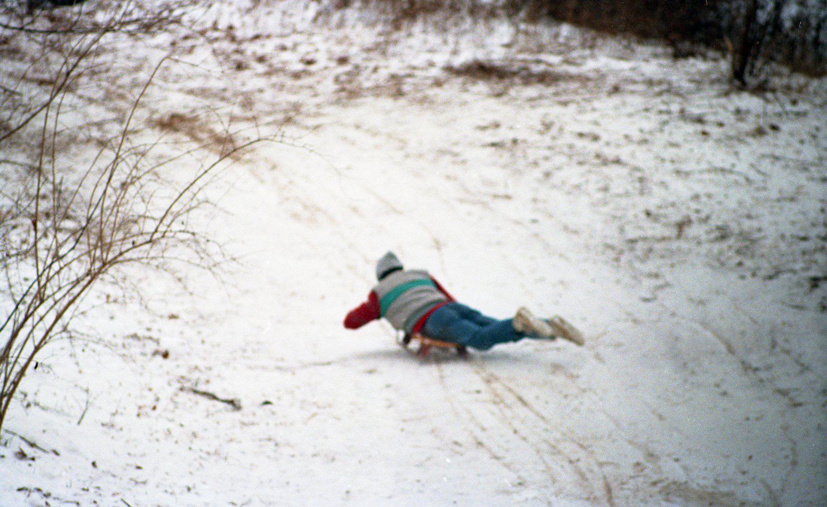 Andy Shirk Sledding Down "Devil's Hill" Sled Run