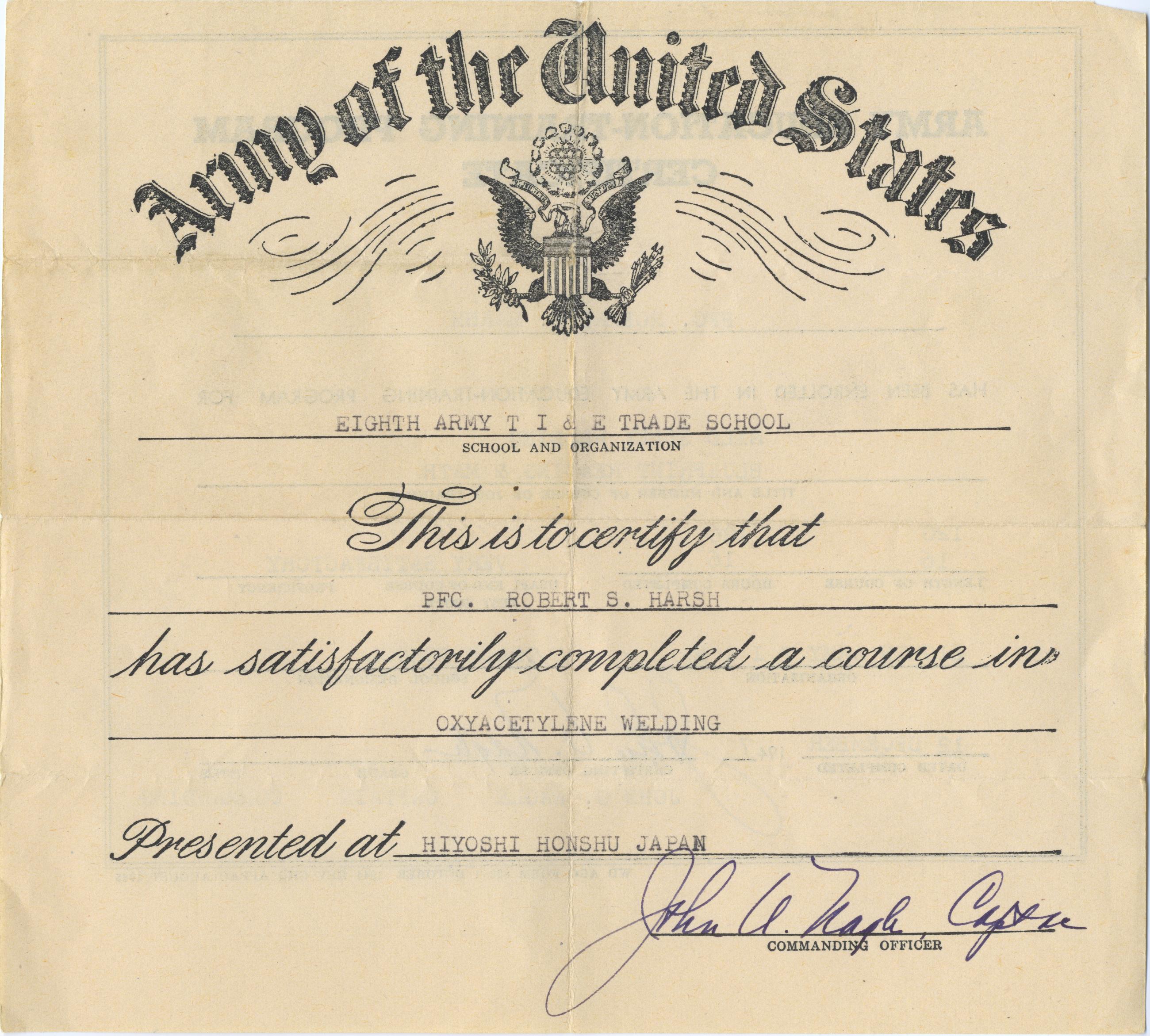 Army Education-Training Program Certificate